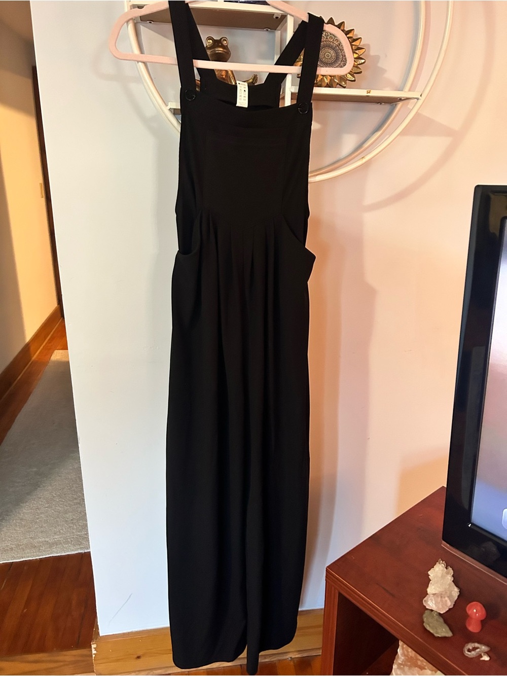 Halara Black Overalls Women M Wide Leg Jumpsuit Strappy Sleeveless Pockets